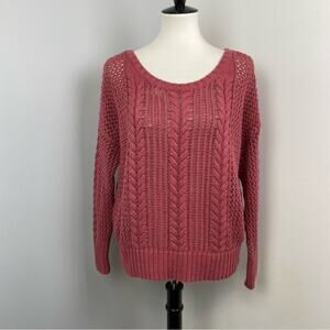 American Eagle Mauve Loose Knit Chunky Sweater Large Crew Neck